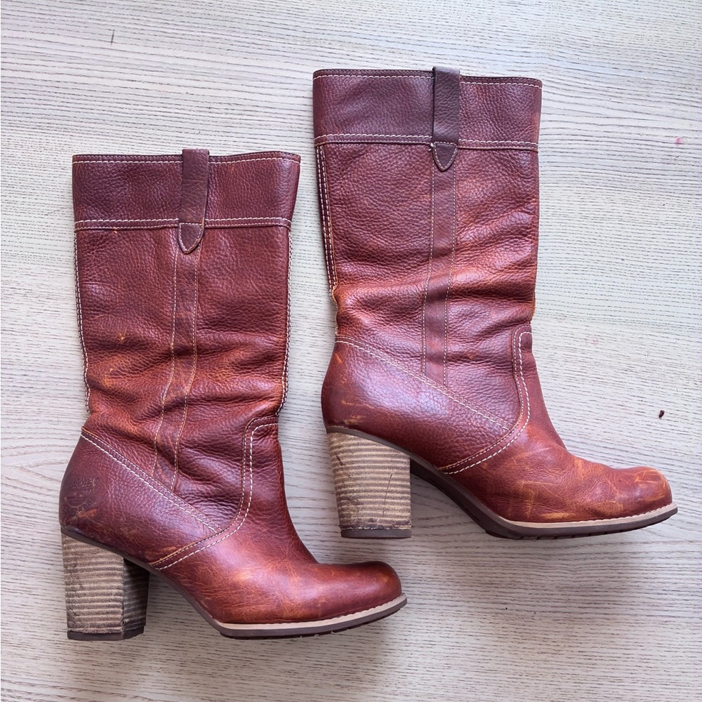 Timberland Rustic Brown Mid-Calf Heeled Western Boots - Picture 2 of 10